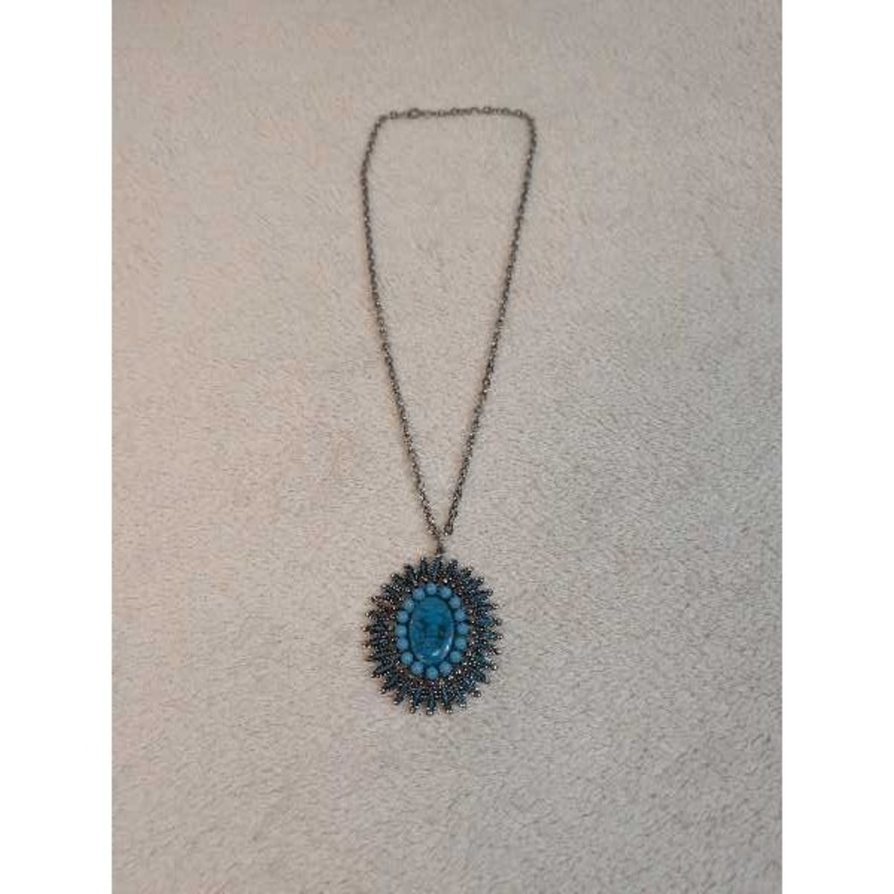Vintage Turquoise Sunburst Statement Necklace Southwestern Boho Pendant